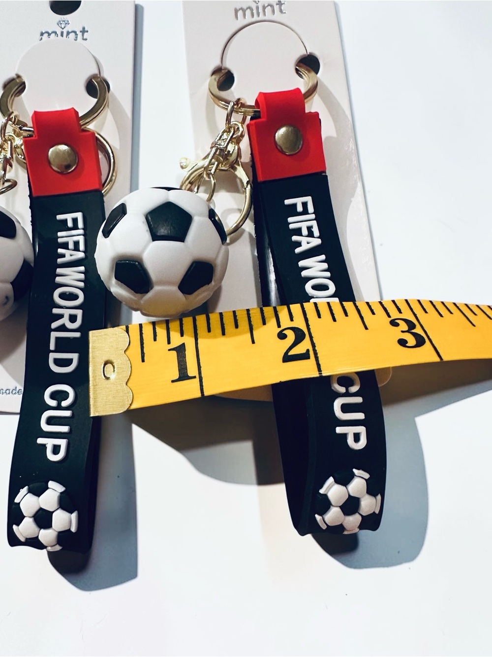 FIFA World Cup Soccer Ball Keychains Set of 2 – Black Silicone Wrist Strap - Picture 2 of 4